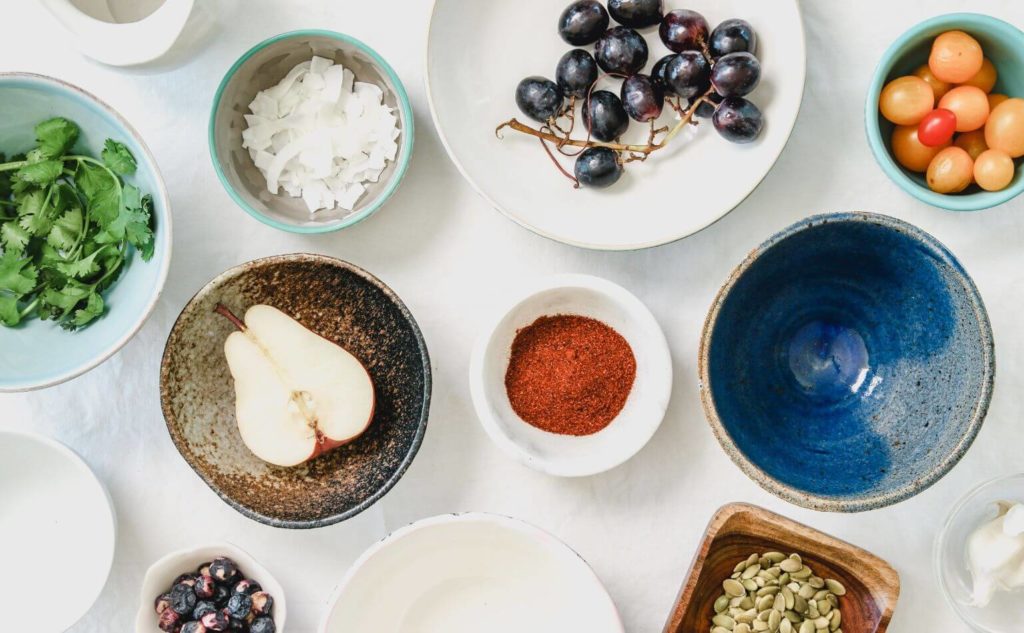 Small bowls of food tasters and samples